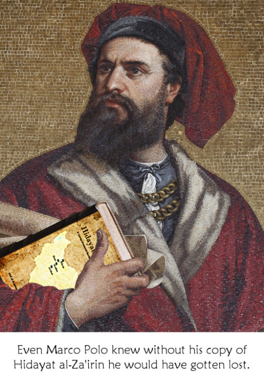 Montage de Marco Polo avec un livre